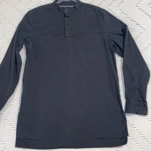 Zara Man Tunic Shirt Black Slim Fit Long Sleeve 1/4 Button Down Size L